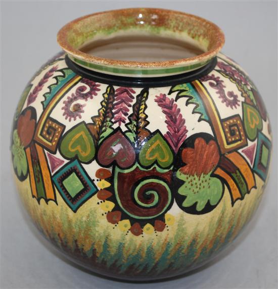 Paul Fouillen decorated Quimper pottery vase, c.1930, 16.5cm(-)